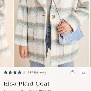 Anthropologie Plaid Teddy Jacket - Cream and Blue